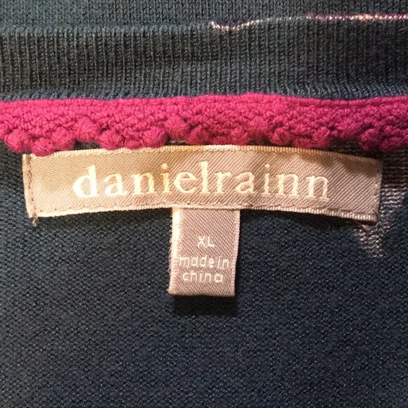 Daniel Rainn Teal Green & Purple Floral V-Neck Button Down Cardigan - Picture 2 of 9